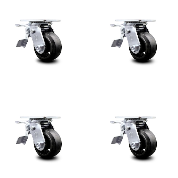 Service Caster 4 Inch Rubber on Steel Caster Set with Ball Bearing and Total Lock Brake SCC SCC-TTL30S420-RSB-4 - main